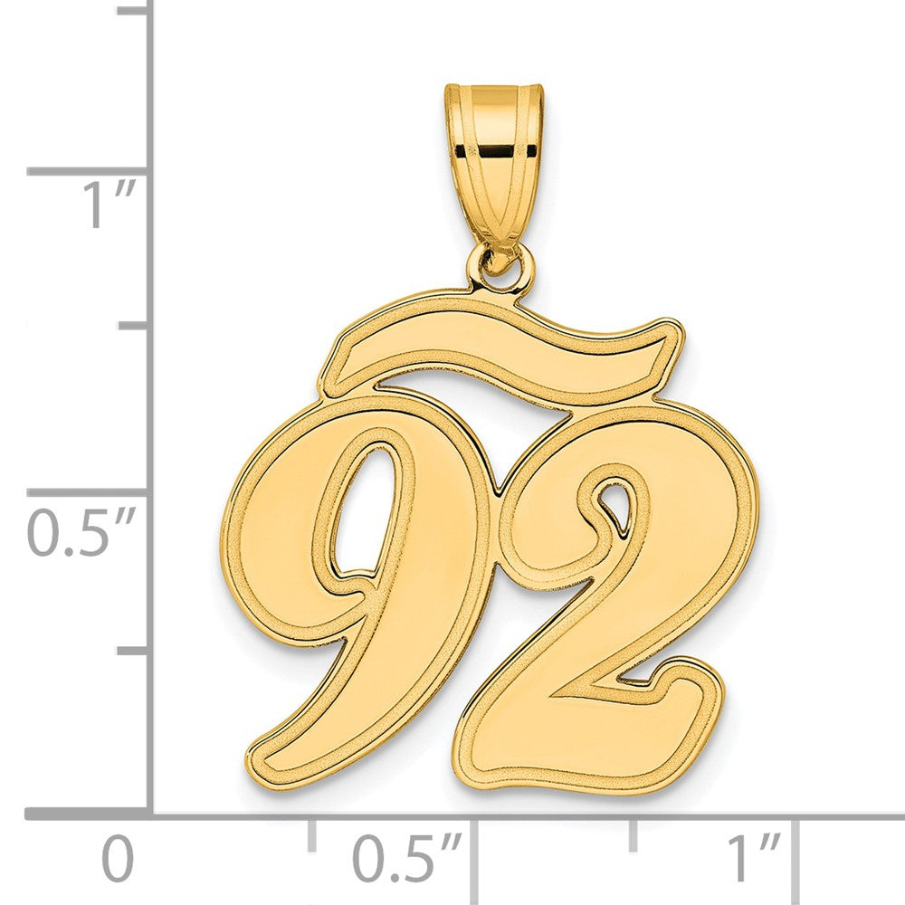 14k Brushed Border Script Number 92 Pendant