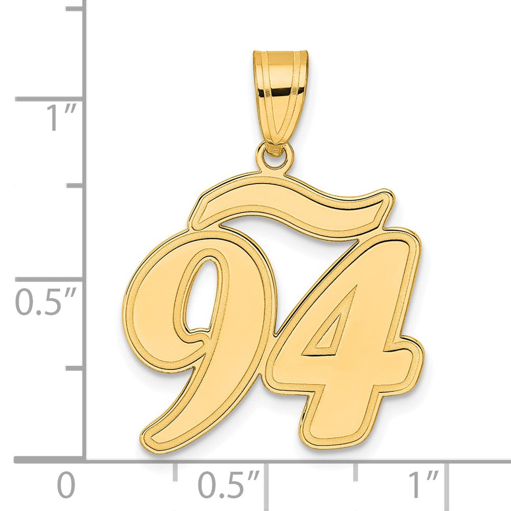 14k Brushed Border Script Number 94 Pendant