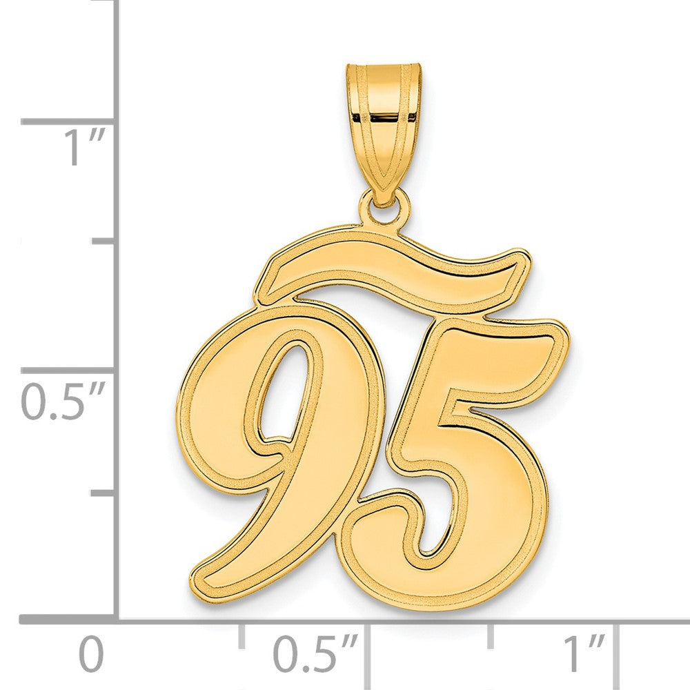 14k Brushed Border Script Number 95 Pendant