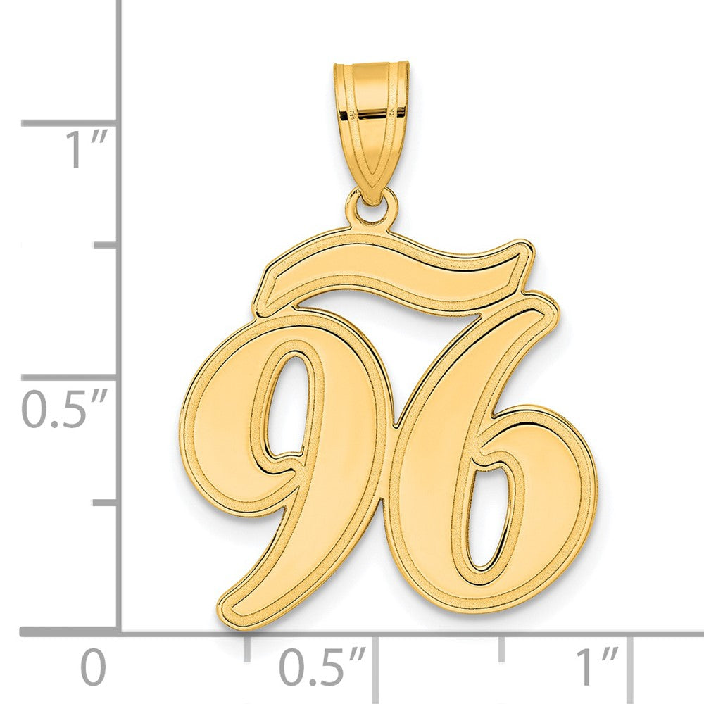 14k Brushed Border Script Number 96 Pendant
