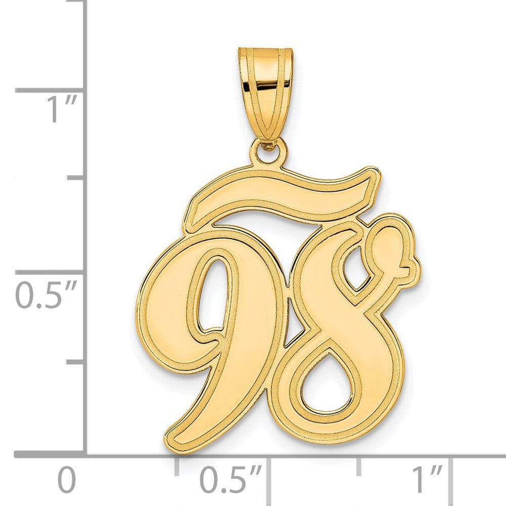 14k Brushed Border Script Number 98 Pendant