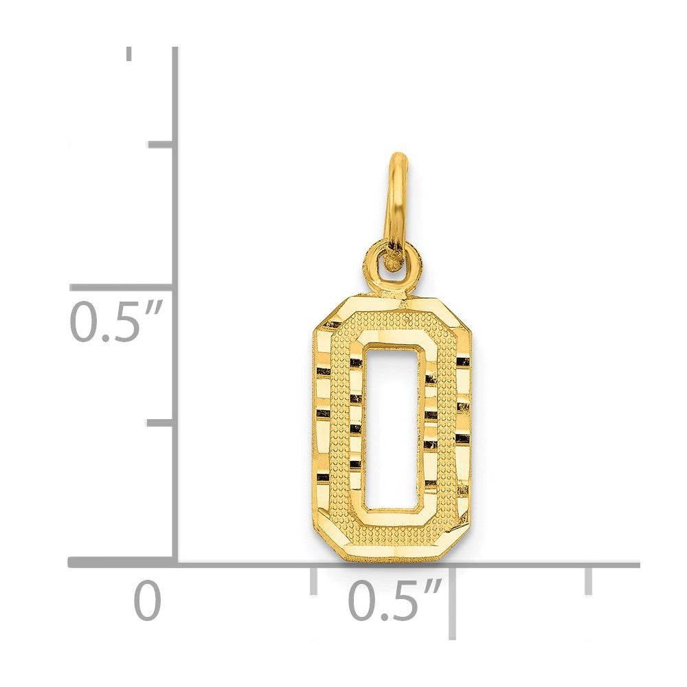 14k Small Brushed Diamond-cut Number 0 Charm