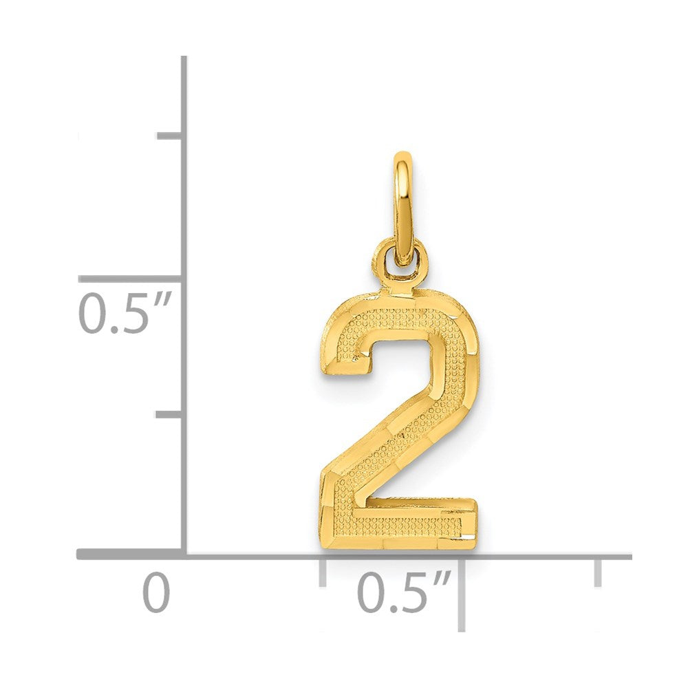 14k Small Brushed Diamond-cut Number 2 Charm