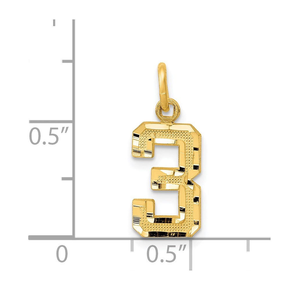 14k Small Brushed Diamond-cut Number 3 Charm