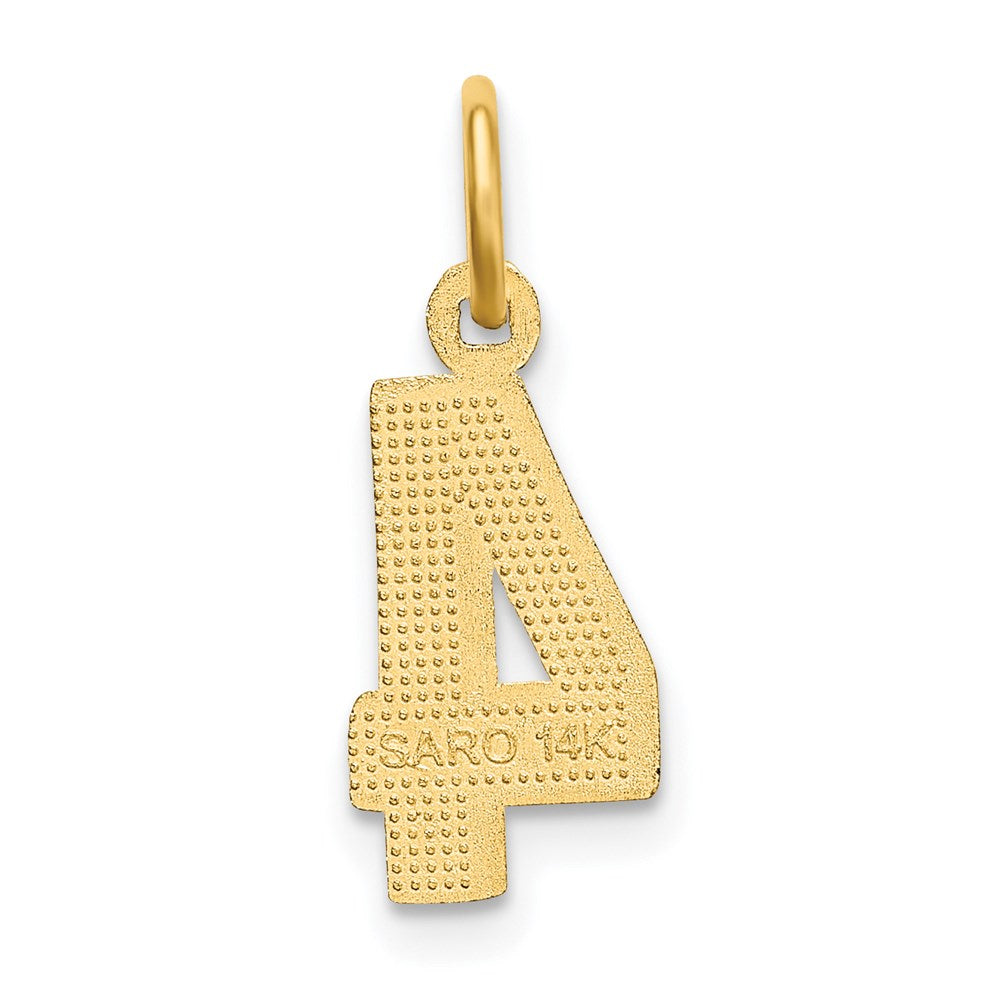 14k Small Brushed Diamond-cut Number 4 Charm