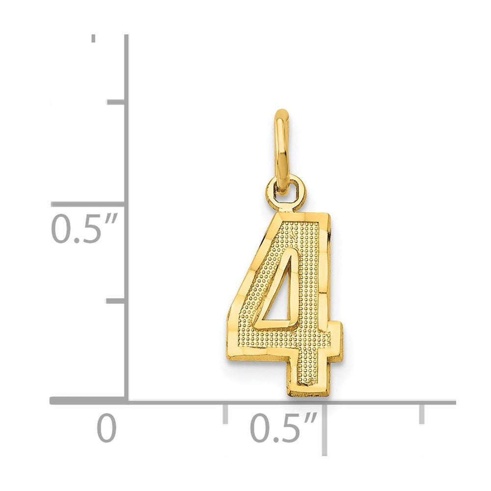 14k Small Brushed Diamond-cut Number 4 Charm