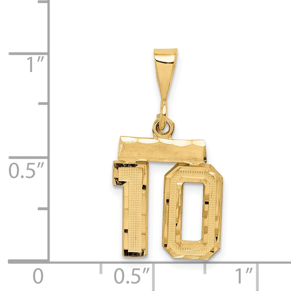14k Small Brushed Diamond-cut Number 10 Charm