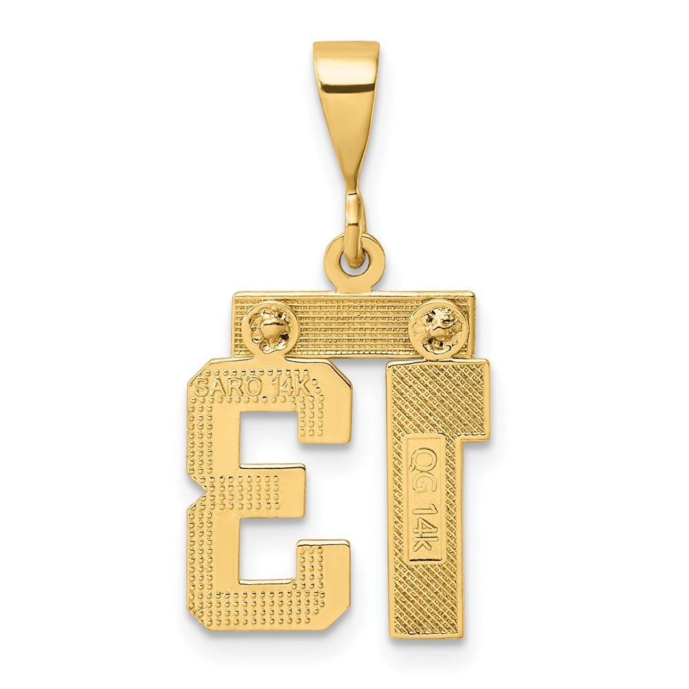 14k Small Brushed Diamond-cut Number 13 Charm