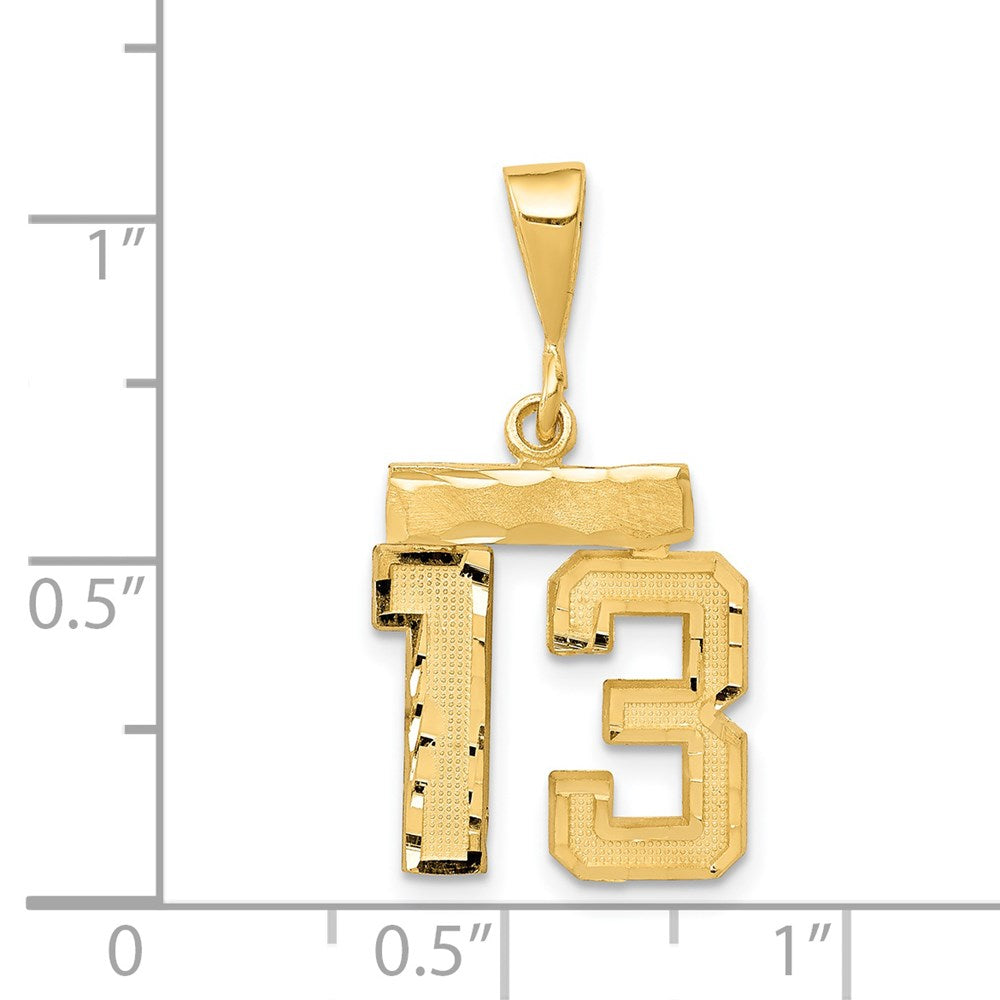 14k Small Brushed Diamond-cut Number 13 Charm