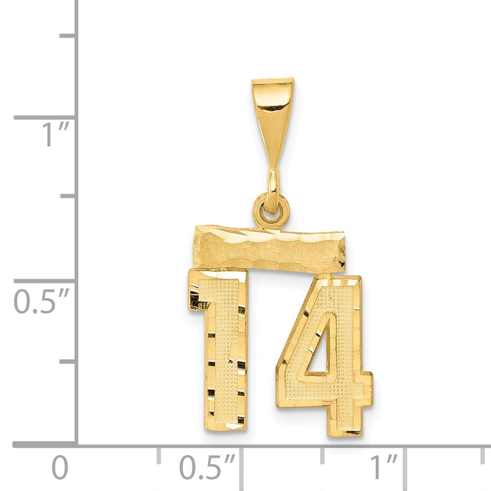 14k Small Brushed Diamond-cut Number 14 Charm