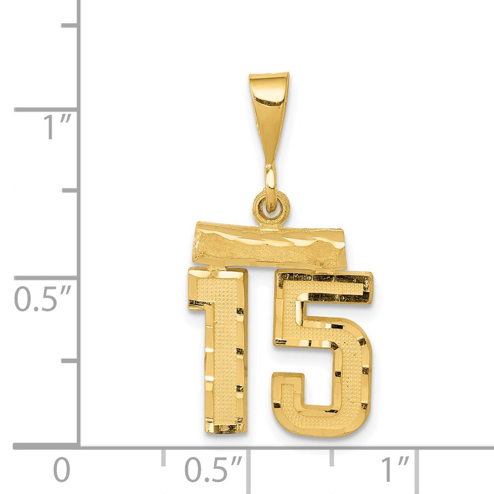 14k Small Brushed Diamond-cut Number 15 Charm