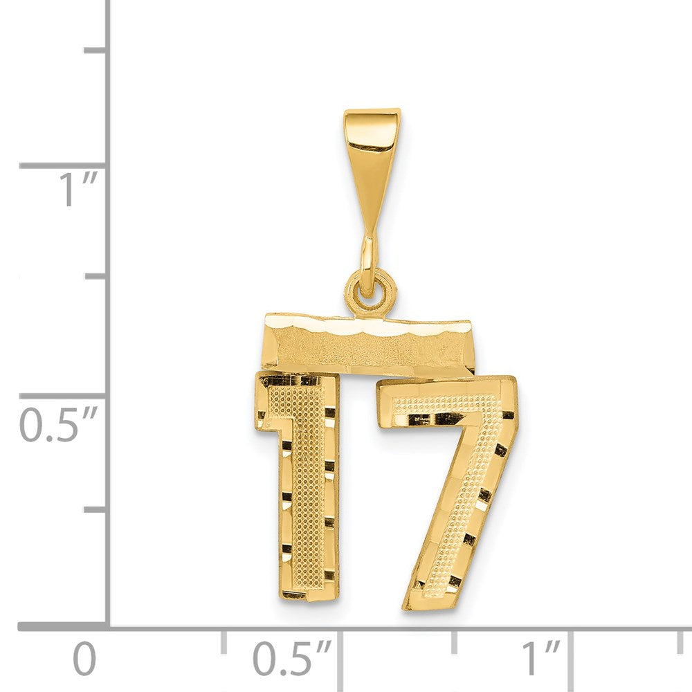 14k Small Brushed Diamond-cut Number 17 Charm