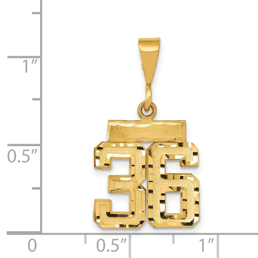 14k Small Brushed Diamond-cut Number 36 Charm