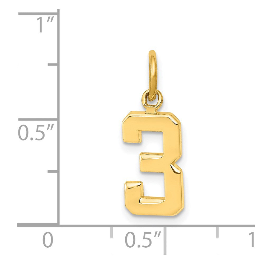 14k Small Polished Number 3 Charm