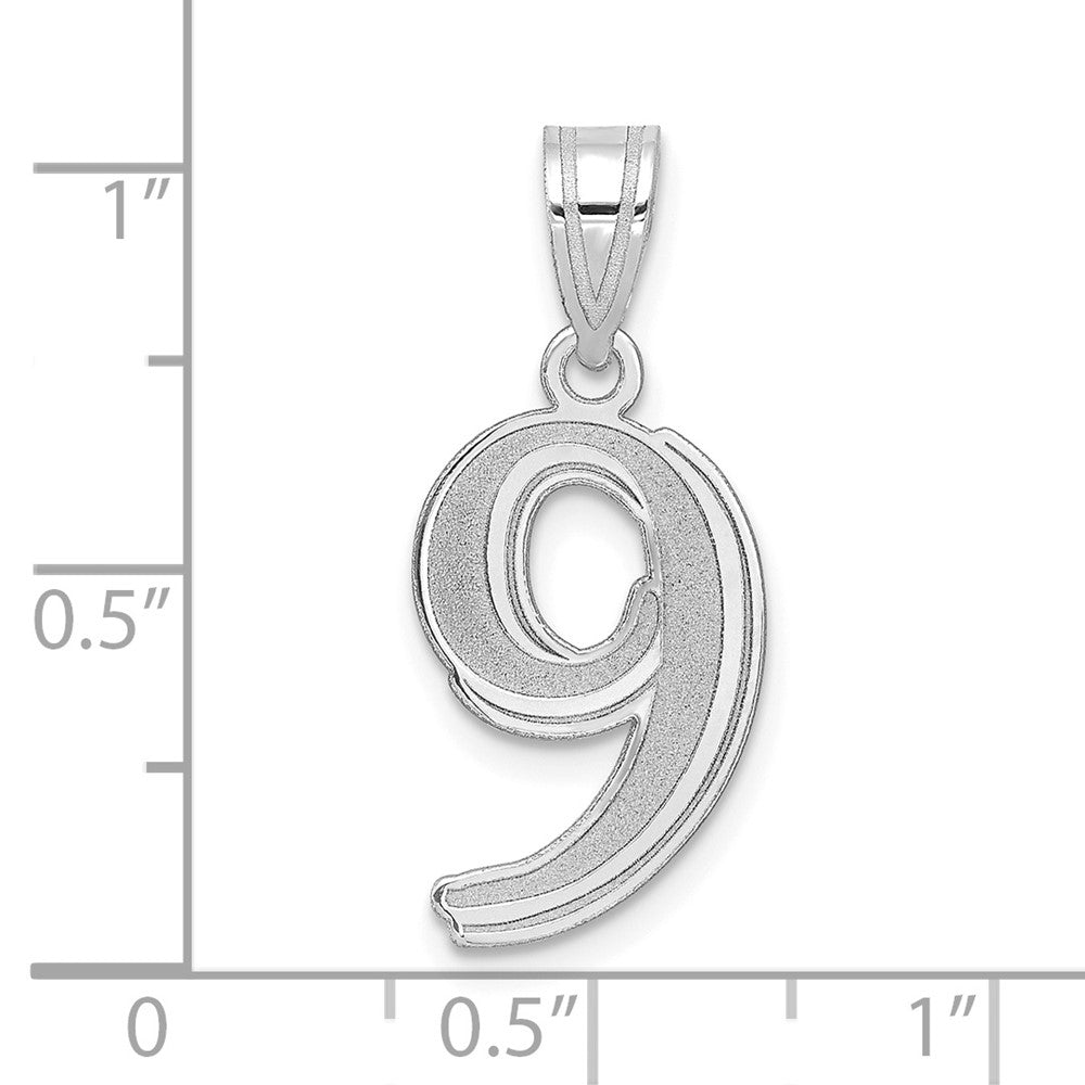 14kw Polished Etched Number 9 Pendant