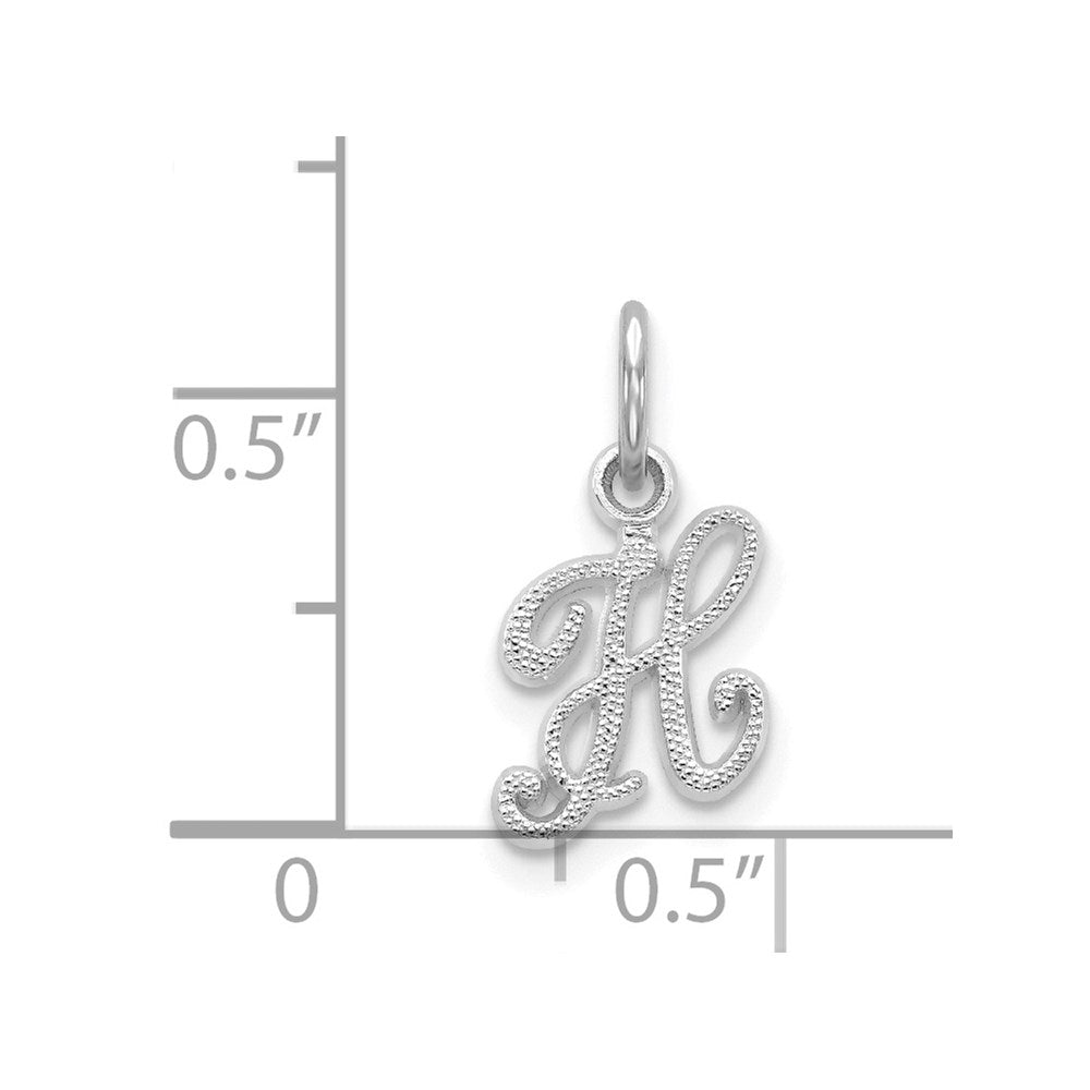14KW White Gold Casted Script Letter H Initial Charm