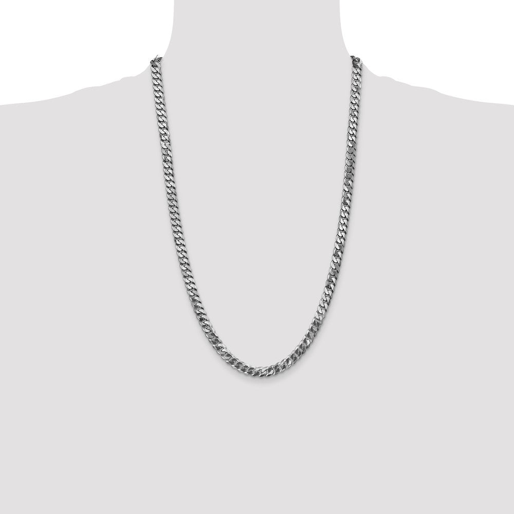 14K White Gold 26 inch 6.25mm Flat Beveled Curb with Lobster Clasp Chain