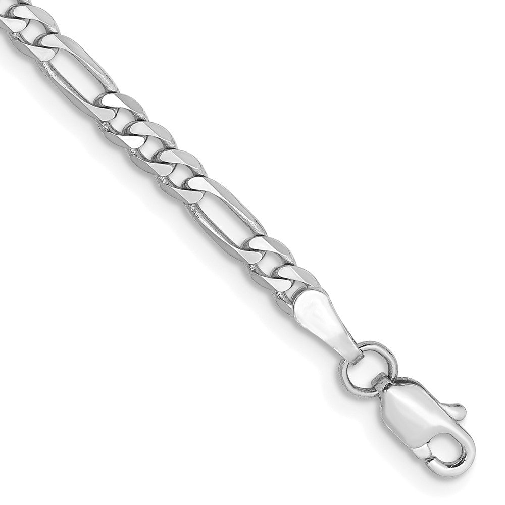 14K White Gold 9 inch 3mm Flat Figaro with Lobster Clasp Anklet