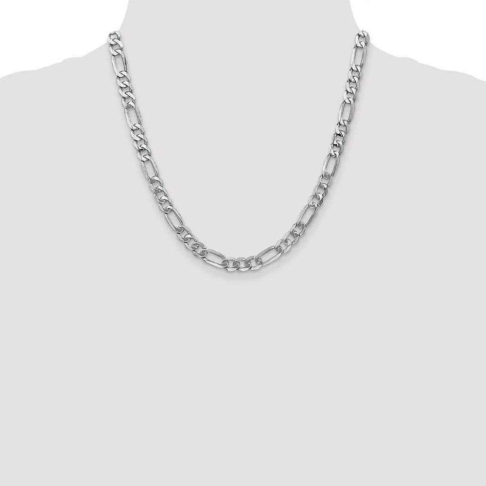 14K White Gold 20 inch 7mm Flat Figaro with Lobster Clasp Chain