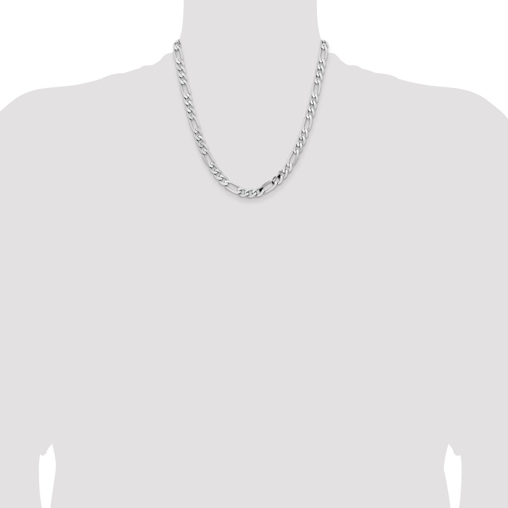 14K White Gold 20 inch 7.5mm Flat Figaro with Lobster Clasp Chain