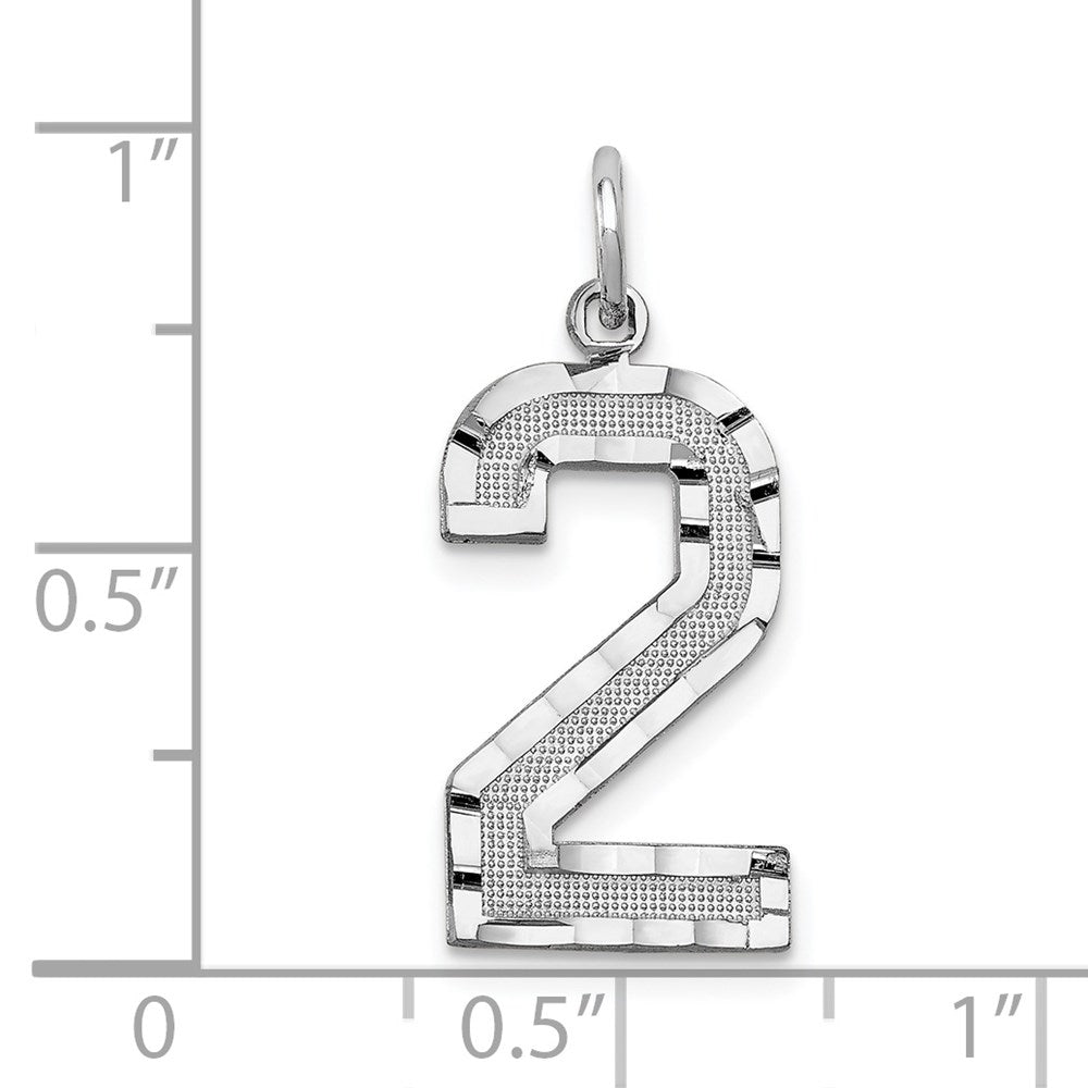14kw Large Brushed Diamond-cut Number 2 Charm