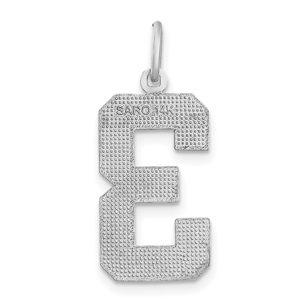 14kw Large Brushed Diamond-cut Number 3 Charm