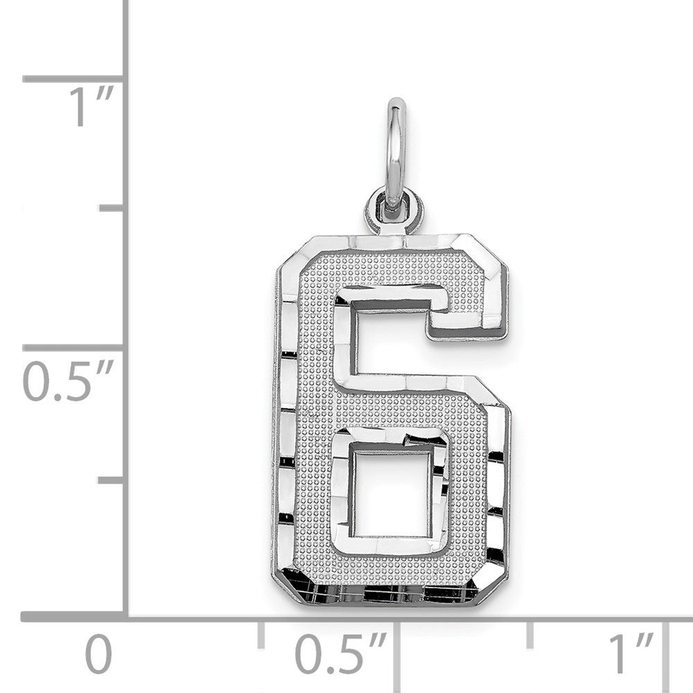 14kw Large Brushed Diamond-cut Number 6 Charm