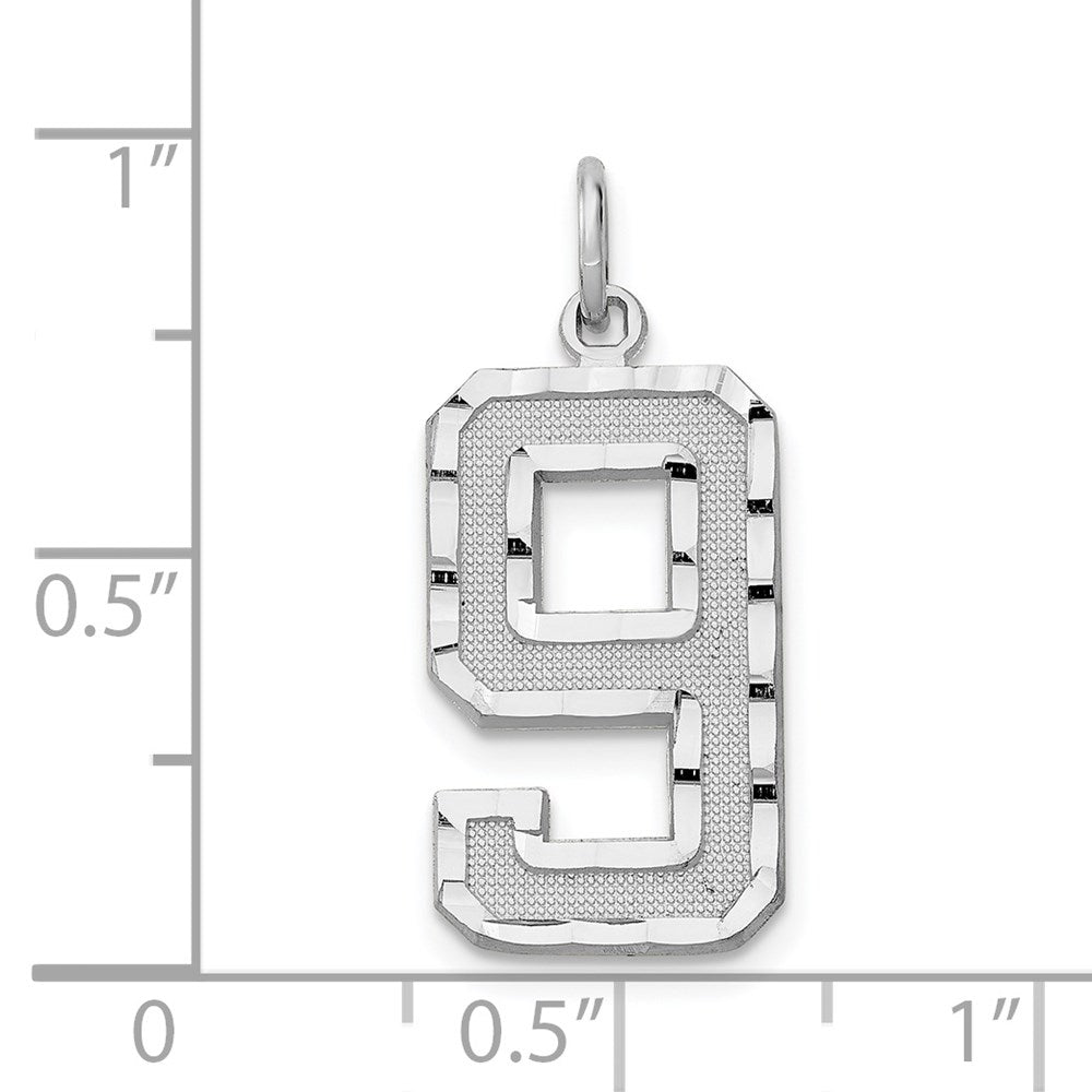 14kw Large Brushed Diamond-cut Number 9 Charm