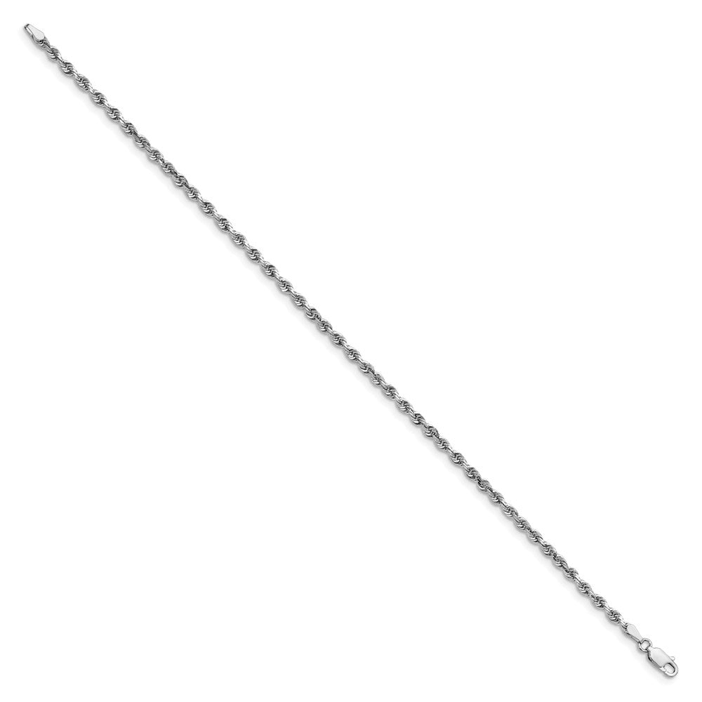 14K White Gold 9 Inch 3mm Diamond-cut Quadruple Rope Lobster Clasp Chain