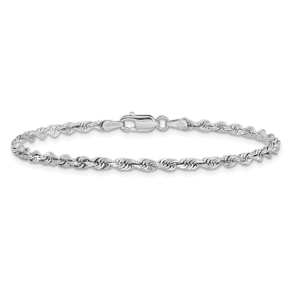 14K White Gold 9 Inch 3mm Diamond-cut Quadruple Rope Lobster Clasp Chain