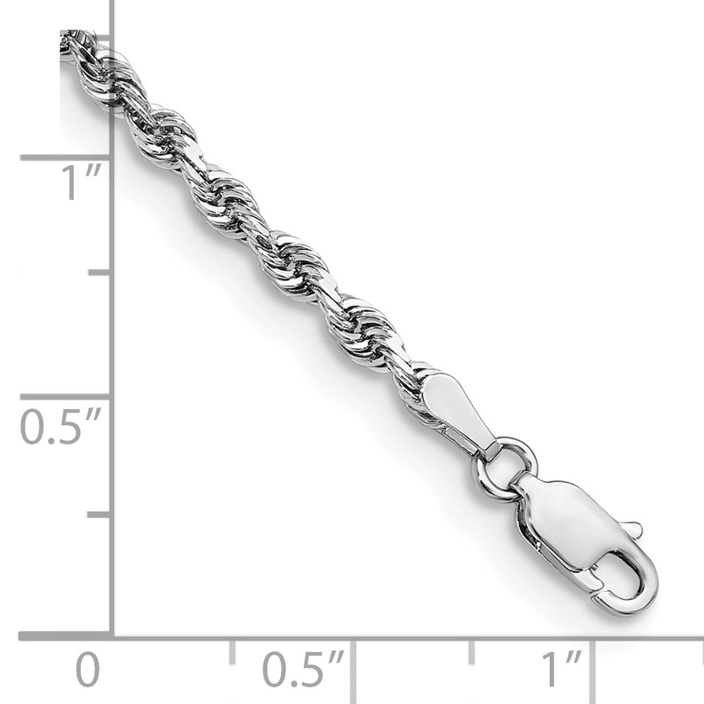 14K White Gold 9 Inch 3mm Diamond-cut Quadruple Rope Lobster Clasp Chain