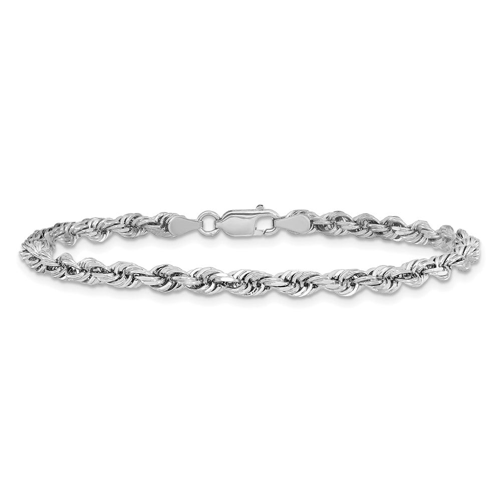 14K White Gold 7 Inch 4mm Diamond-cut Quadruple Rope Lobster Clasp Chain