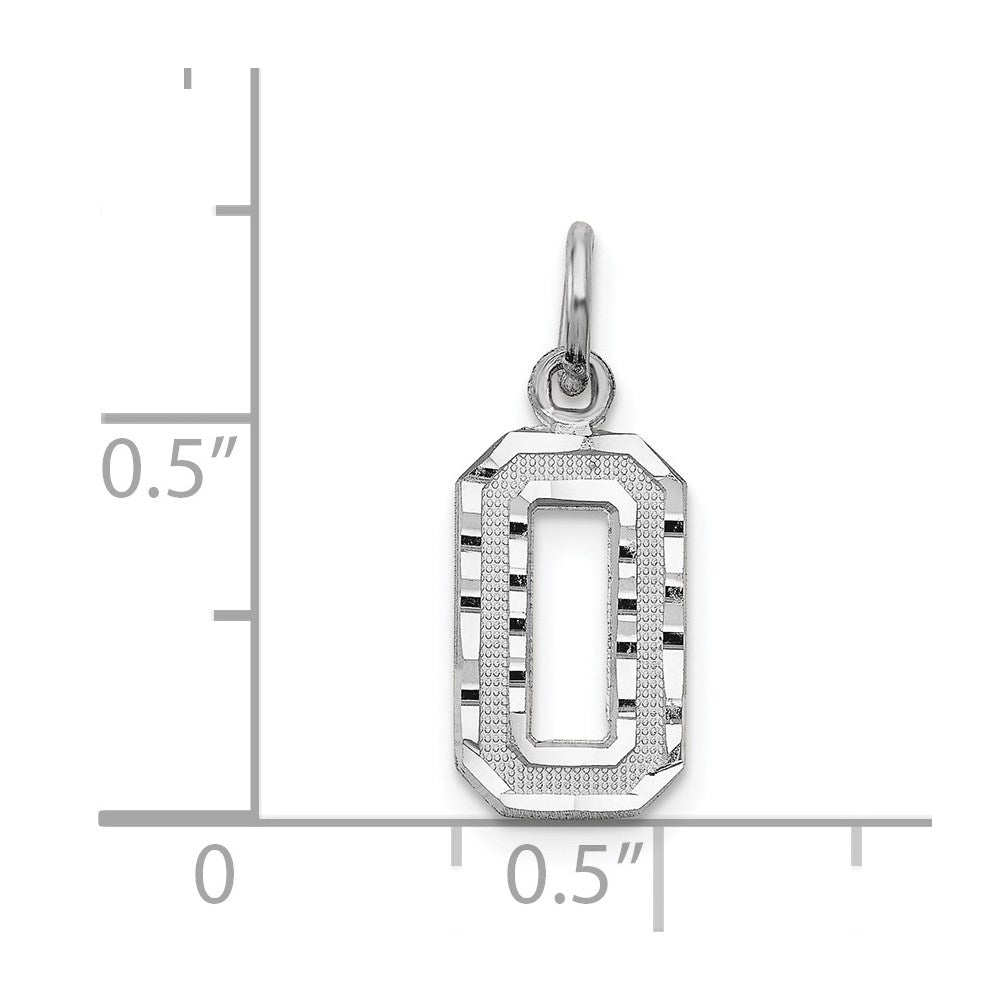 14kw Small Brushed Diamond-cut Number 0 Charm
