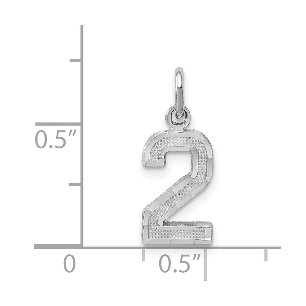 14kw Small Brushed Diamond-cut Number 2 Charm