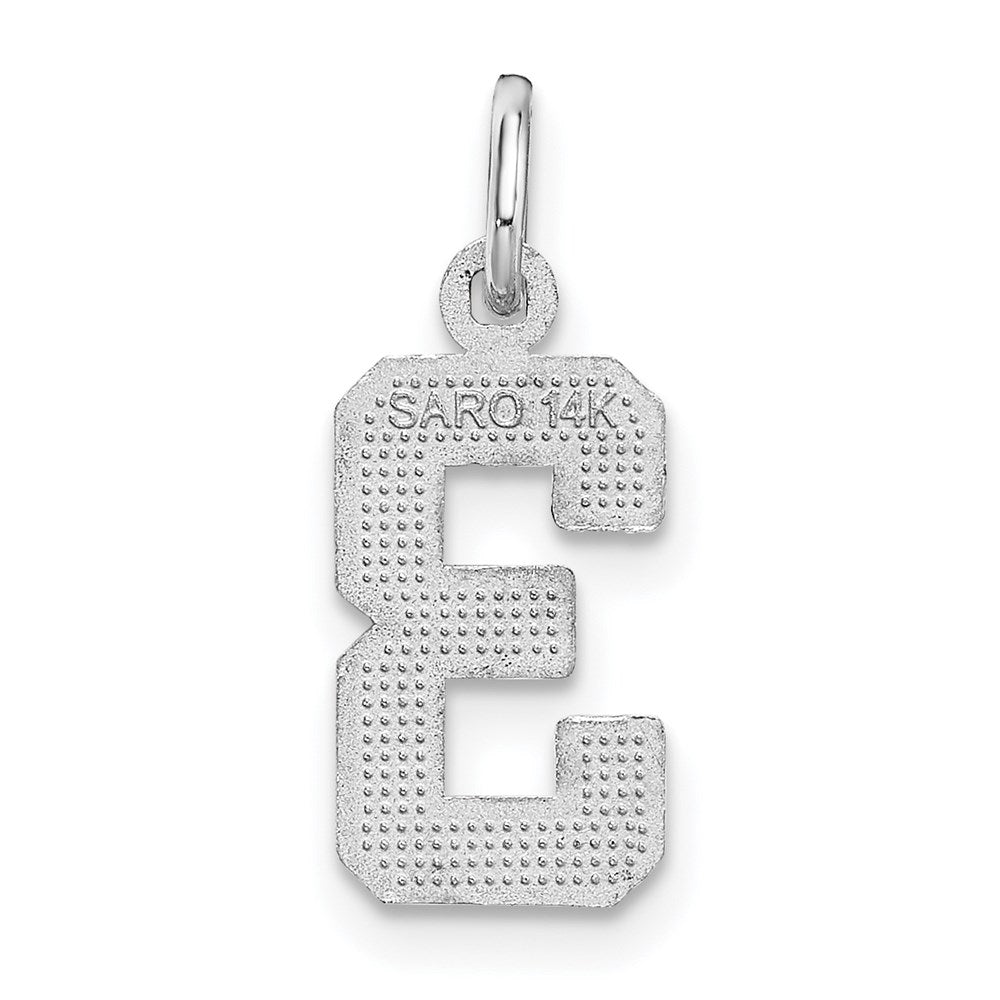 14kw Small Brushed Diamond-cut Number 3 Charm