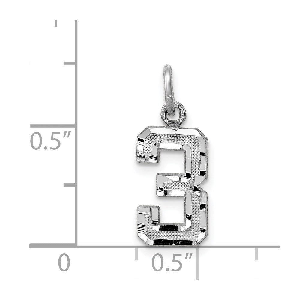 14kw Small Brushed Diamond-cut Number 3 Charm