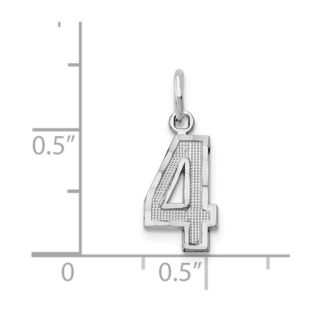 14kw Small Brushed Diamond-cut Number 4 Charm