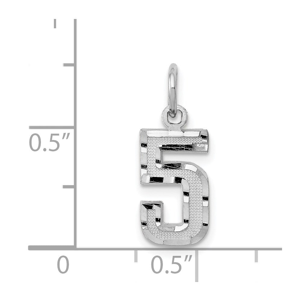 14kw Small Brushed Diamond-cut Number 5 Charm