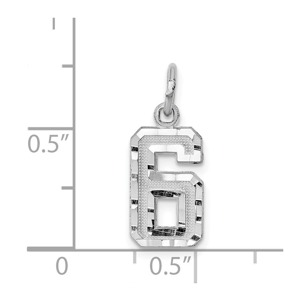 14kw Small Brushed Diamond-cut Number 6 Charm