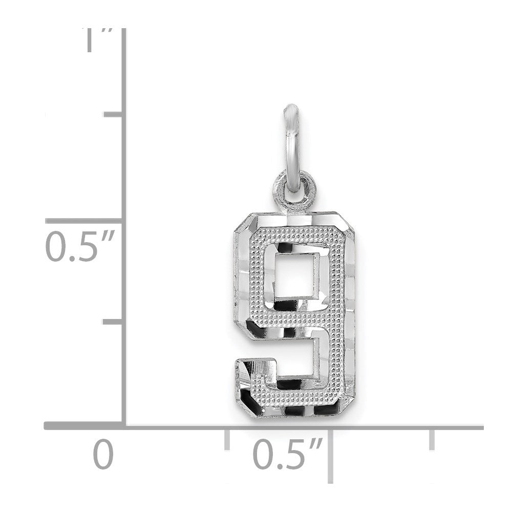 14kw Small Brushed Diamond-cut Number 9 Charm