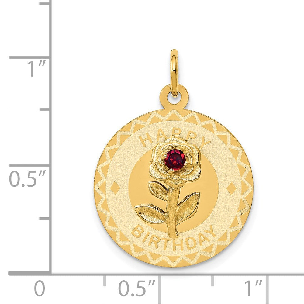 14k HAPPY BIRTHDAY Disc Charm with CZ Flower