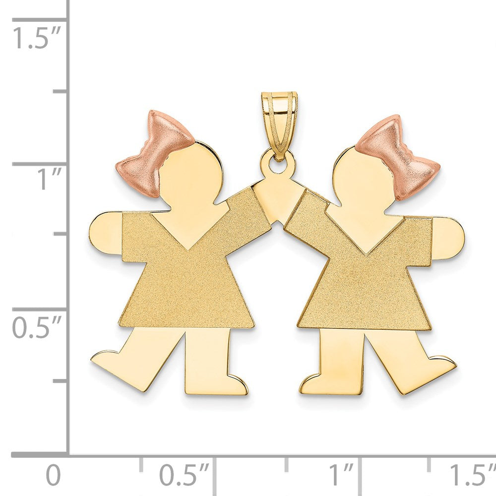 14k Two-tone Double Girl Kids Pink Bow Charm