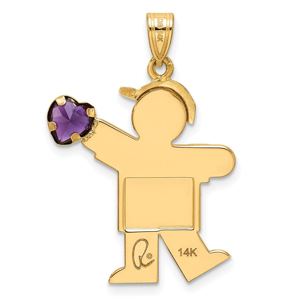 14k Boy with CZ February Birthstone Charm