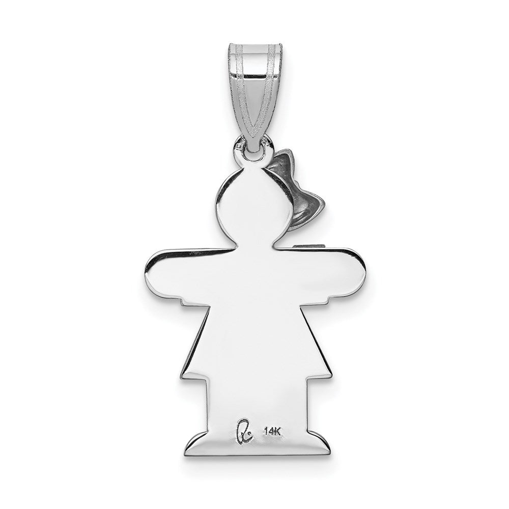 14k White Gold Small Girl w/Bow on Left Engravable Charm