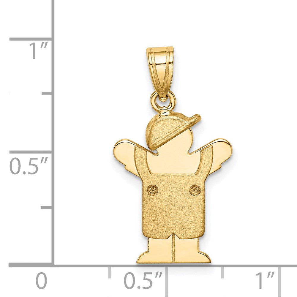 14k Solid Engravable Boy in Overalls with Hat on Left Charm