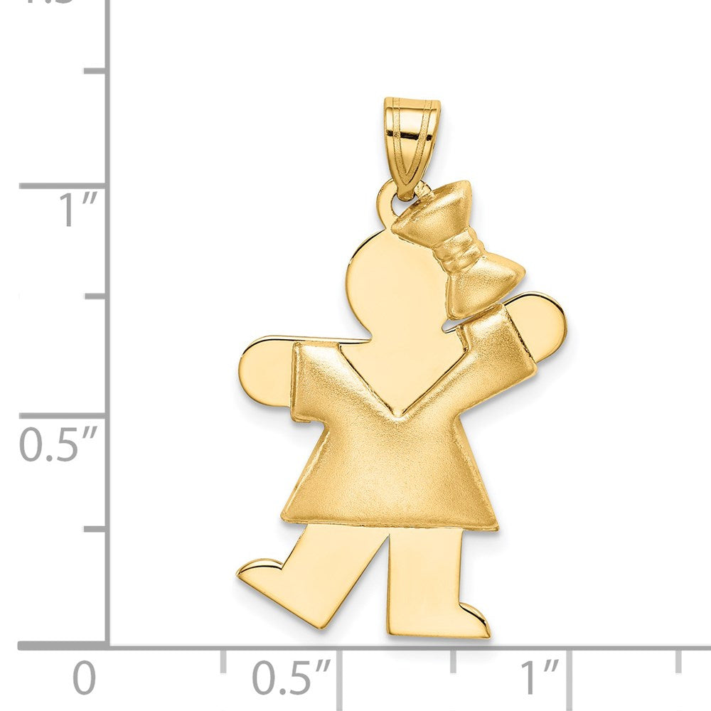 14k Puffed Girl with Bow on Right Engravable Charm