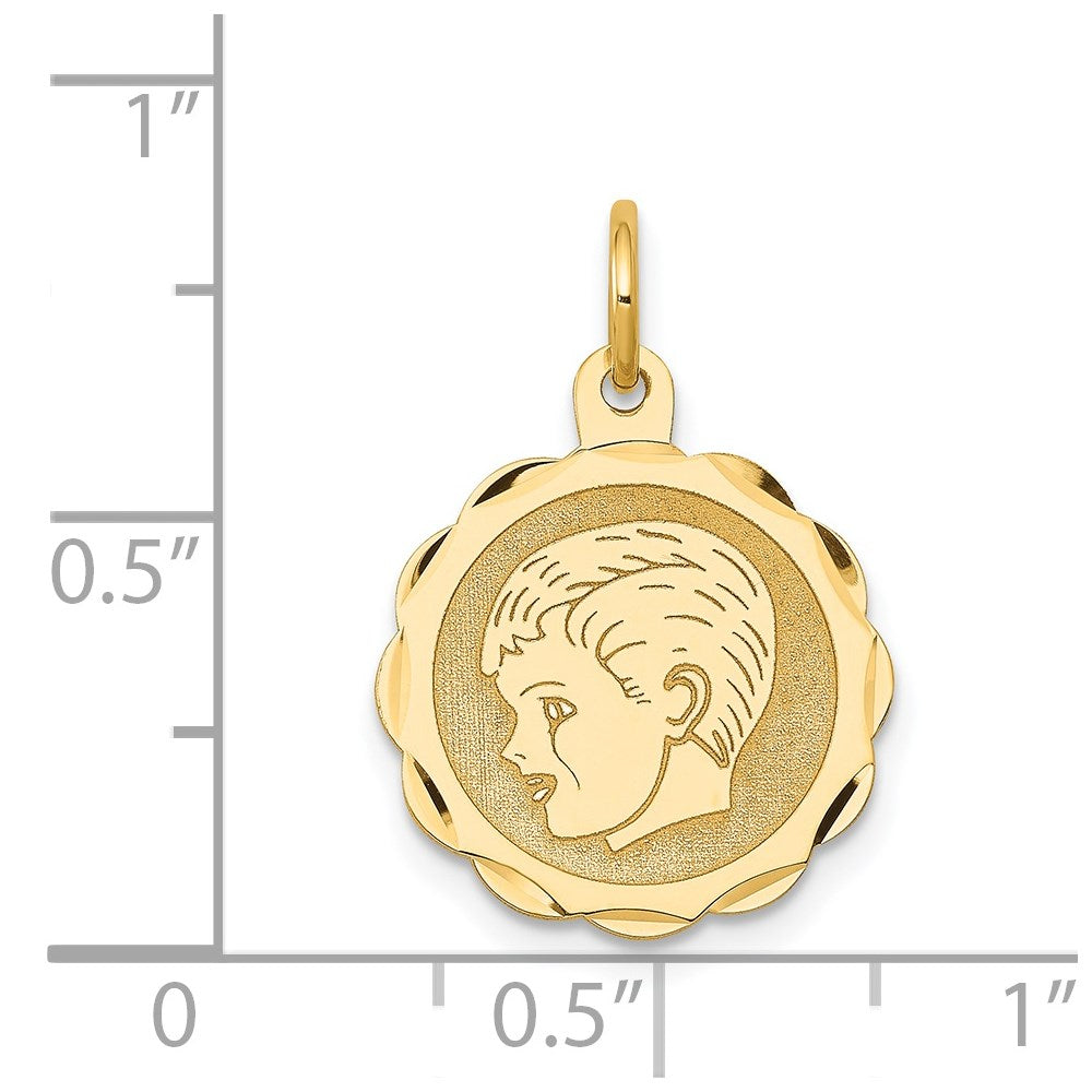 14k Boy Head on .013 Gauge Engravable Scalloped Disc Charm