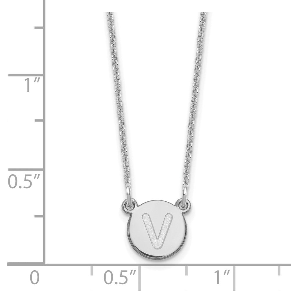 14kw Tiny Circle Block Letter V Initial Necklace