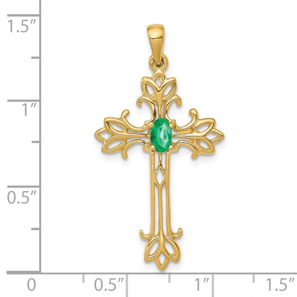 14k 5x3mm Oval Emerald cross pendant