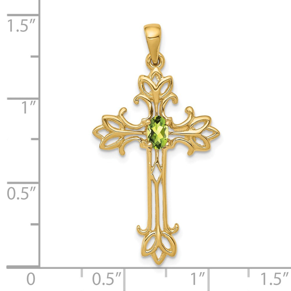 14k 5x3mm Oval Peridot cross pendant